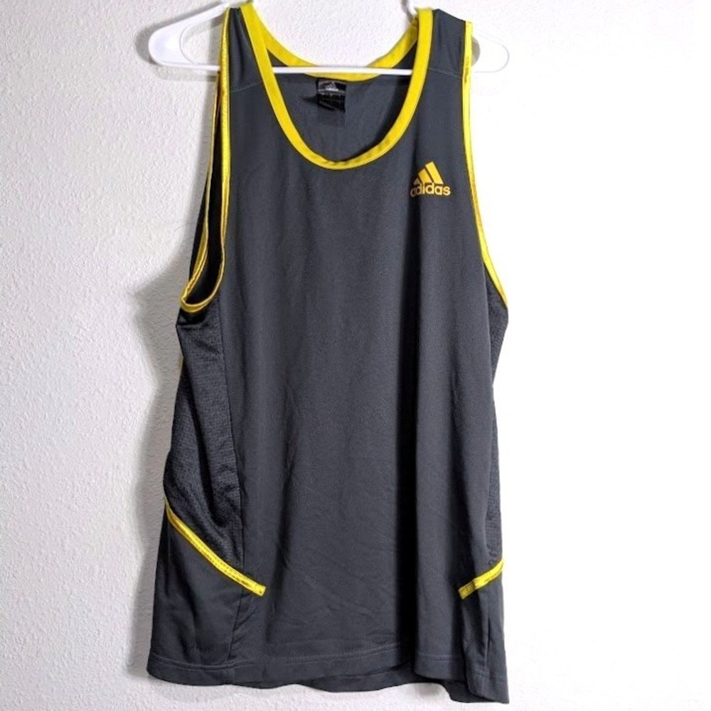 Adidas Mens Basketball Tank Top Gray Yellow Mesh Jersey‎ Sleeveless Large